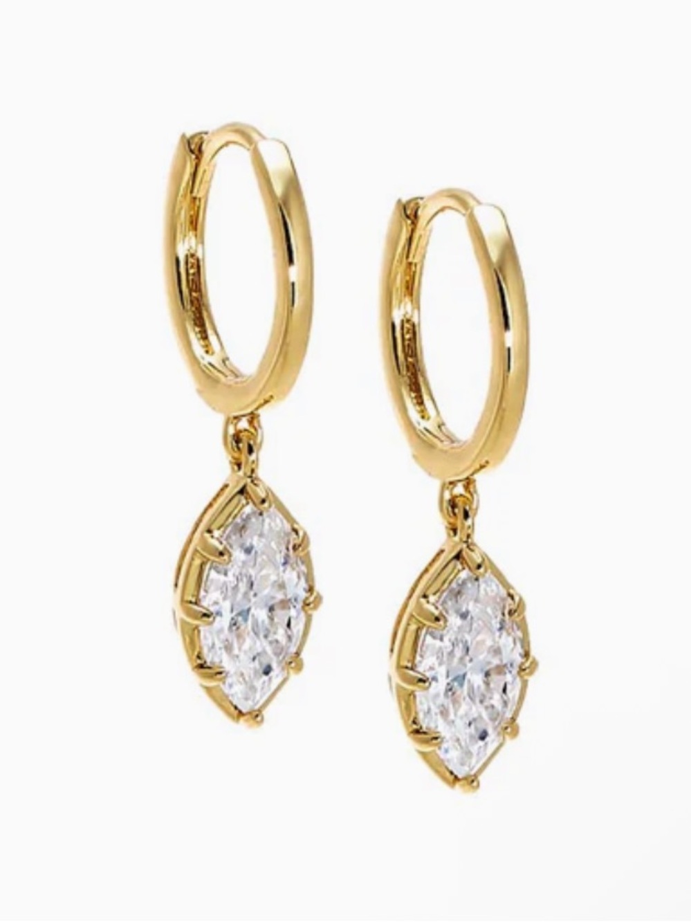 Adina Eden Gold Huggie Hoop Earrings with Marquise Moissanite Drops